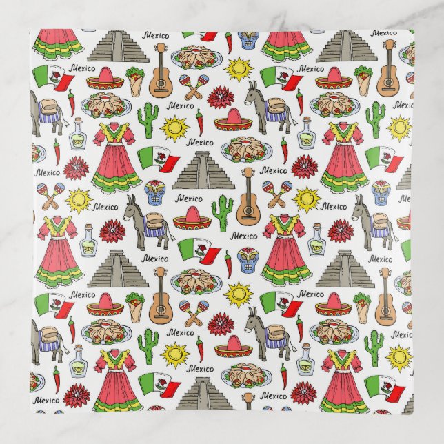 Mexico | Symbols Pattern Trinket Tray (Front)