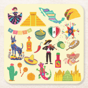 Mexico Symbols Square Paper Coaster