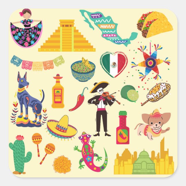 Mexico Symbols Square Sticker (Front)