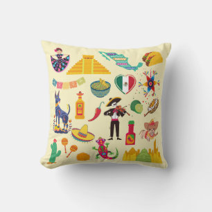 Mexico Symbols Throw Pillow