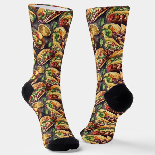 Mexico Taco Watercolor Art  Socks