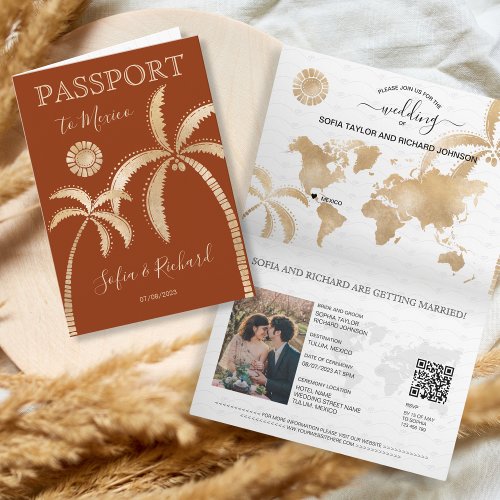 Mexico Terracotta Destination Wedding Passport QR Invitation