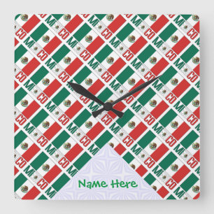 Mexico Tiled Personalized Square Wall Clock