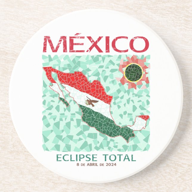 Mexico Total Eclipse Stone Coaster, Round Sandston Coaster (Front)