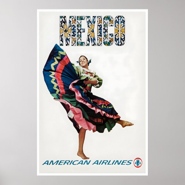 Mexico Travel Poster Mexican Folk Dancing Art (Front)