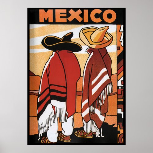 Mexico  Travel Poster Mexicans Zarapes
