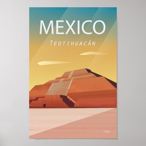 Mexico  travel poster  Teotihuacan Pyramid