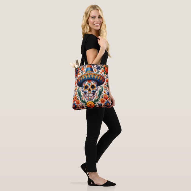 Mexico | Travel Vintage Retro Sugar Skull Tote Bag (On Model)