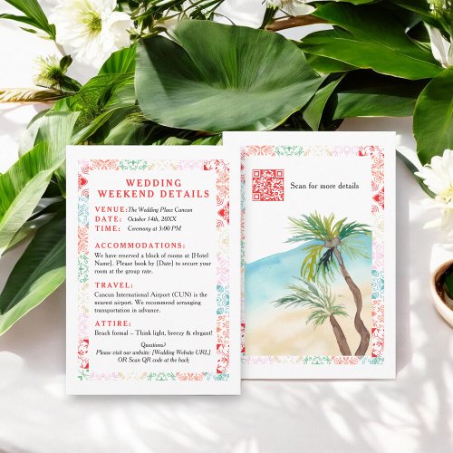 Mexico tropical QR destination wedding details Enclosure Card