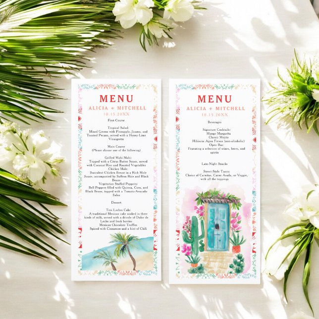 Mexico tropical watercolor destination wedding menu (Mexico tropical watercolor destination wedding menu)