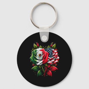 Mexico Usa Flag Mexican Flag American Flag Rose Fl Keychain