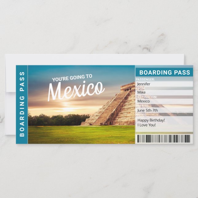 Mexico Vacation Travel Gift Ticket (Front)