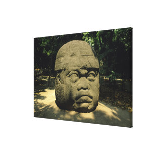 Mexico, Villahermosa, giant Olmec head, La Venta Canvas Print