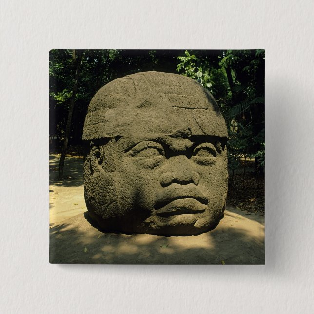 Mexico, Villahermosa, giant Olmec head, La Venta Pinback Button (Front)