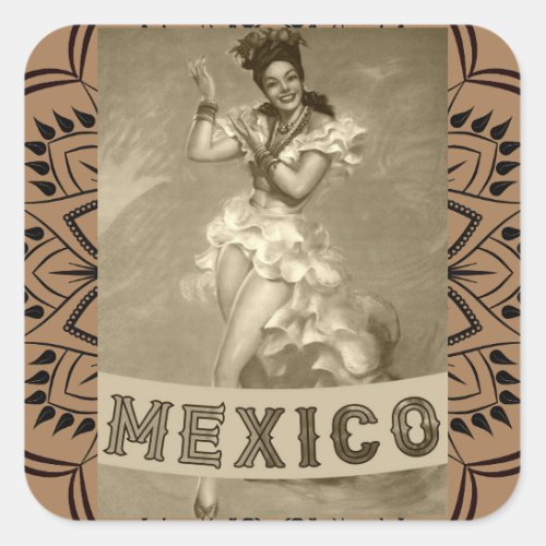 MEXICO Vintage Art _ Travel _  Square Sticker