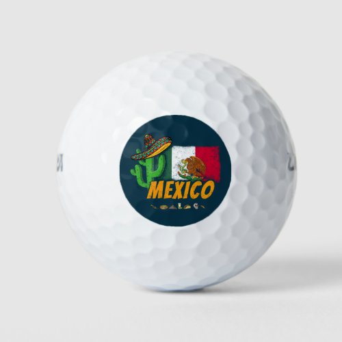 Mexico Vintage Cactus With Flag Sombrero Souvenir Golf Balls