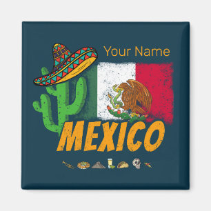 Mexico Vintage Cactus With Flag Sombrero Souvenir Magnet