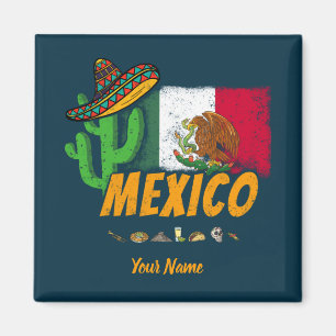 Mexico Vintage Cactus With Flag Sombrero Souvenir Magnet
