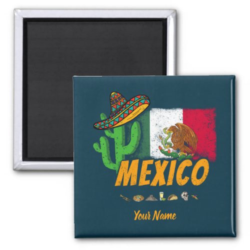 Mexico Vintage Cactus With Flag Sombrero Souvenir Magnet