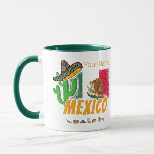 Mexico Vintage Cactus With Flag Sombrero Souvenir Mug