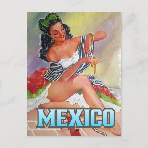 Mexico vintage Pin Up girl Travel postcard