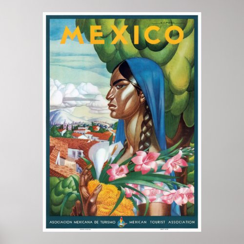 Mexico Vintage Travel Poster Restored