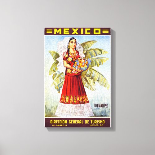 Mexico Vintage Travel Poster Restored Canvas Print