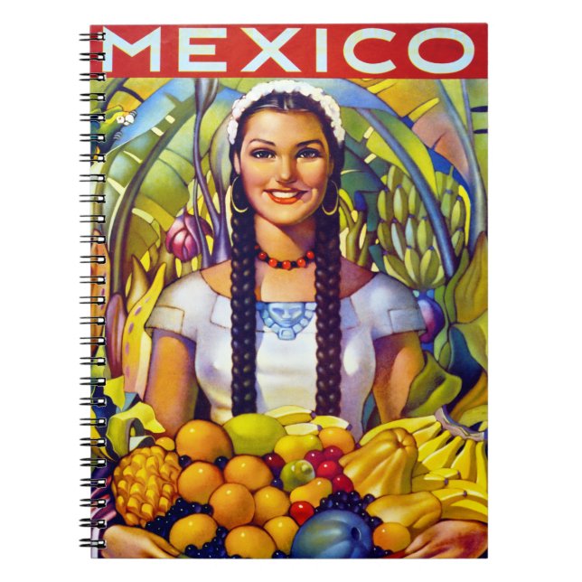 Mexico Vintage Travel Poster Restored Notebook (Front)