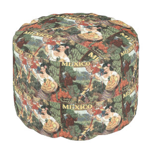 Mexico vintage travel pouf