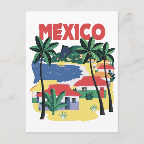 Mexico vintage travel with beach scene postcard