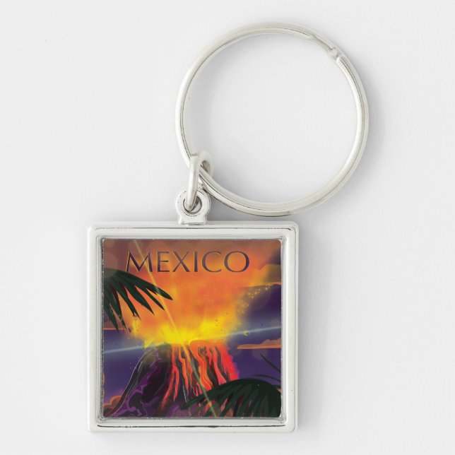 Mexico Volcano Travel Poster Keychain (Front)