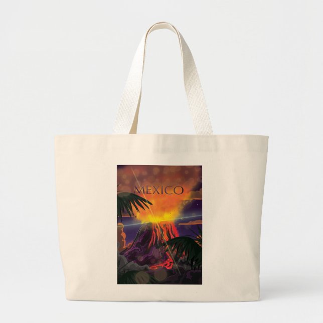 Mexico Volcano Travel Poster Large Tote Bag (Front)