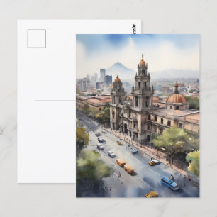 Mexico watercolor art postcard