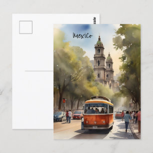 Mexico watercolor art postcard