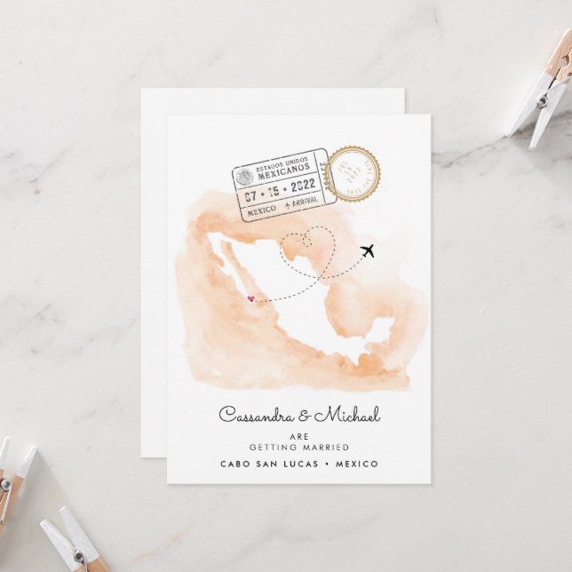 Mexico Watercolor Map | Cabo | Destination Wedding (Front/Back In Situ)