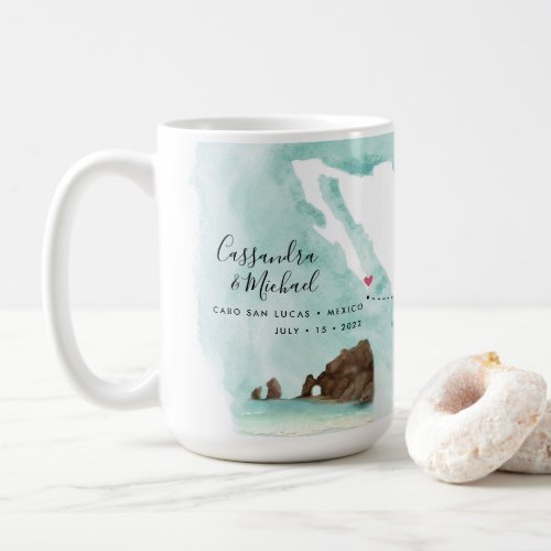 Mexico Watercolor Map  Cabo  Destination Wedding Coffee Mug