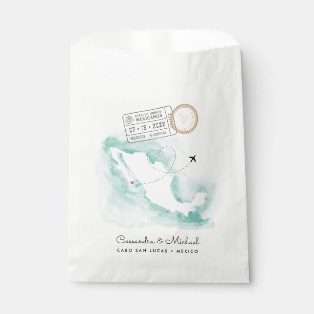 Mexico Watercolor Map | Cabo | Destination Wedding Favor Bag (Front)