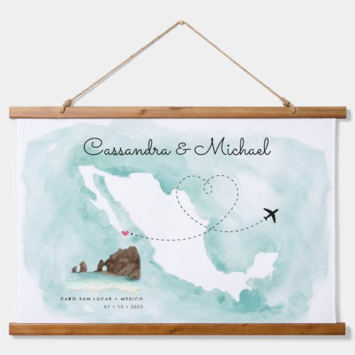 Mexico Watercolor Map  Cabo  Destination Wedding Hanging Tapestry