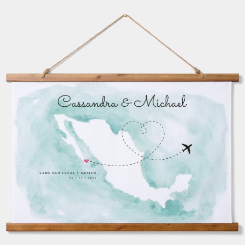 Mexico Watercolor Map  Cabo  Destination Wedding Hanging Tapestry