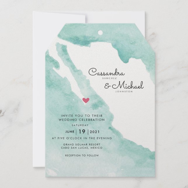Mexico Watercolor Map | Cabo | Destination Wedding Invitation (Front)