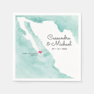 Mexico Watercolor Map Cabo Destination Wedding Napkins
