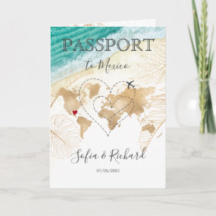 Mexico Wedding Destination Passport World Heart Invitation