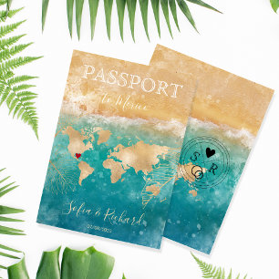 Mexico Wedding Destination Passport World Map Inv Invitation