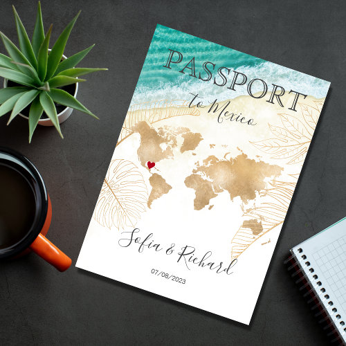 Mexico Wedding Destination Passport World Map  Inv