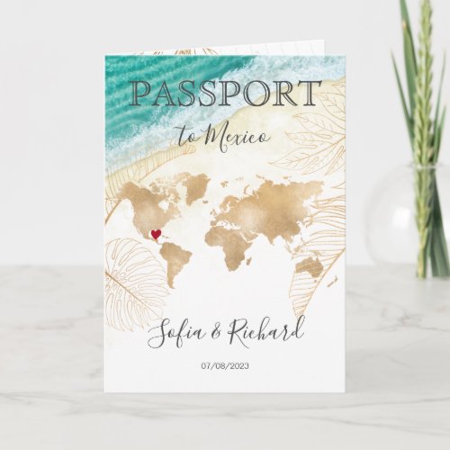 Mexico Wedding Destination Passport World Map  Inv Invitation