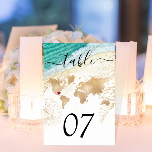 Mexico Wedding Destination Passport World Map  Inv Table Number