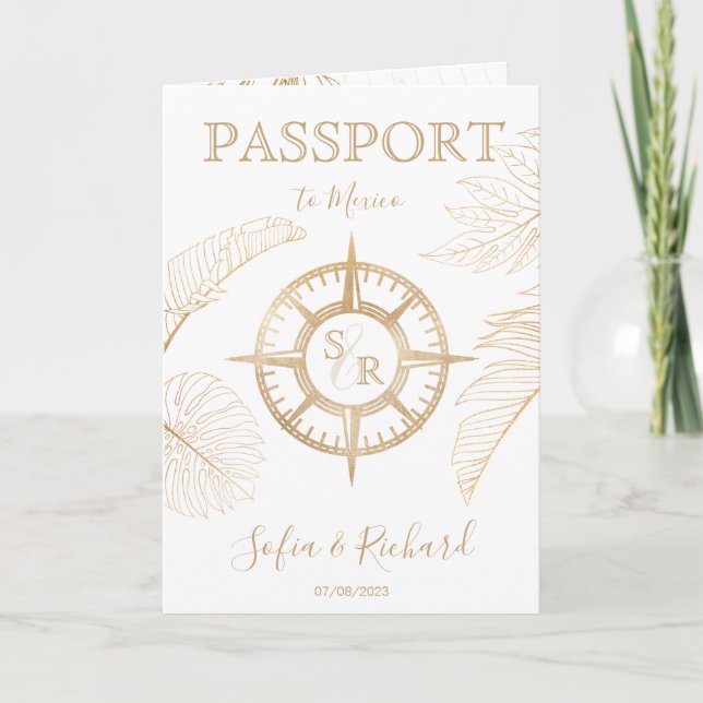Mexico Wedding Destination Passport World Map  Invitation (Front)