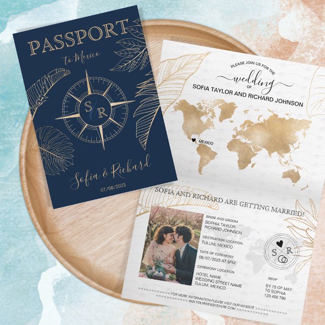 Mexico Wedding Destination Passport World Map  Invitation (Creator Uploaded)