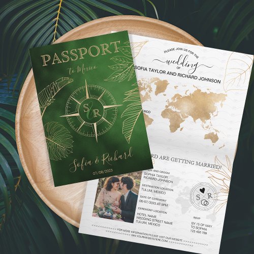 Mexico Wedding Destination Passport World Map  Invitation