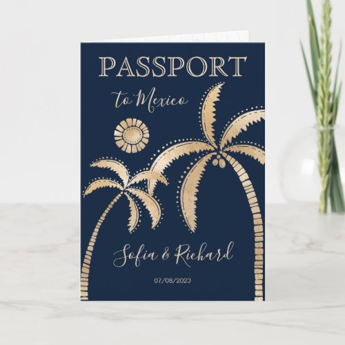 Mexico Wedding Destination Passport World Map Palm Invitation